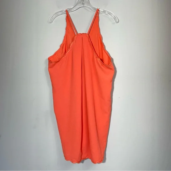 Trina Turk Scalloped Halter Mini Dress Coral Orange Crape Size 12 Spring Summer - Picture 7 of 16